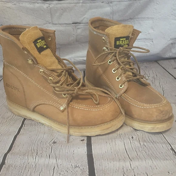 Brazos Work Force Men's Brown Leather Boots Sz 7.5 - Picture 1 of 13